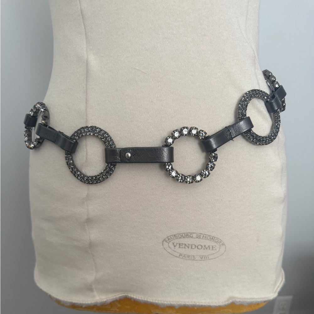 Rhinestone Ring Belt with Italian smooth leather Links size 34” L x rings 2” W